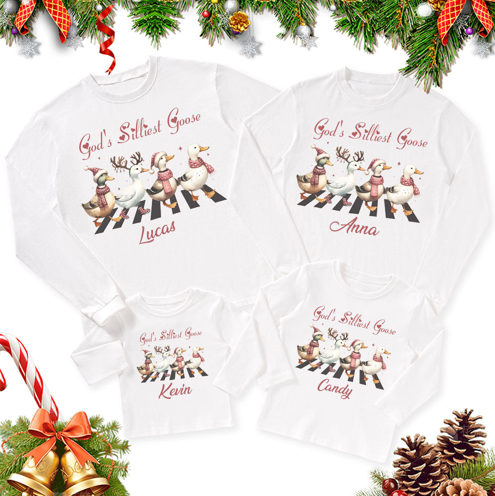 Personalized God's Silliest Goose Christmas Family Matching Long Sleeve T-Shirt