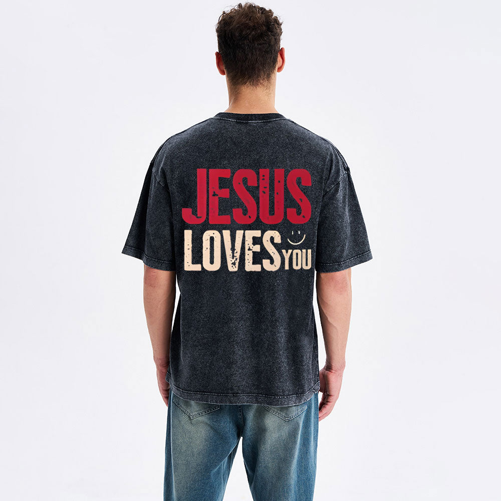 Jesus Loves You Christian Washed T-Shirt