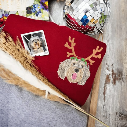 Custom Christmas Hoodie Embroidered Sweatshirt With Pet Portrait | Gifts for Pet Lovers