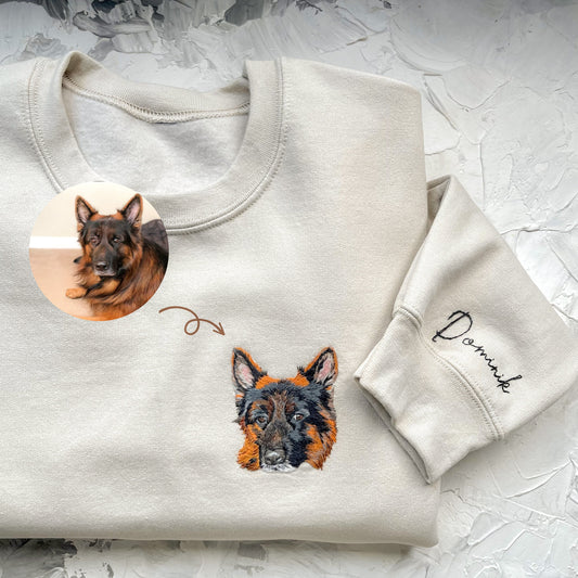 Custom Dog Portrait Photo Embroidered Sweatshirt | Gifts For Pet Lovers