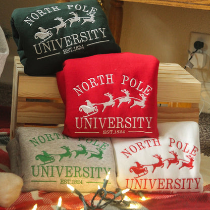 North Pole University Embroidered Sweatshirt | Embroidered  Christmas Sweatshirt