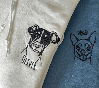 Custom Embroidered Pet Portrait Hoodie With Photo And Name | Gift For Pet Lover