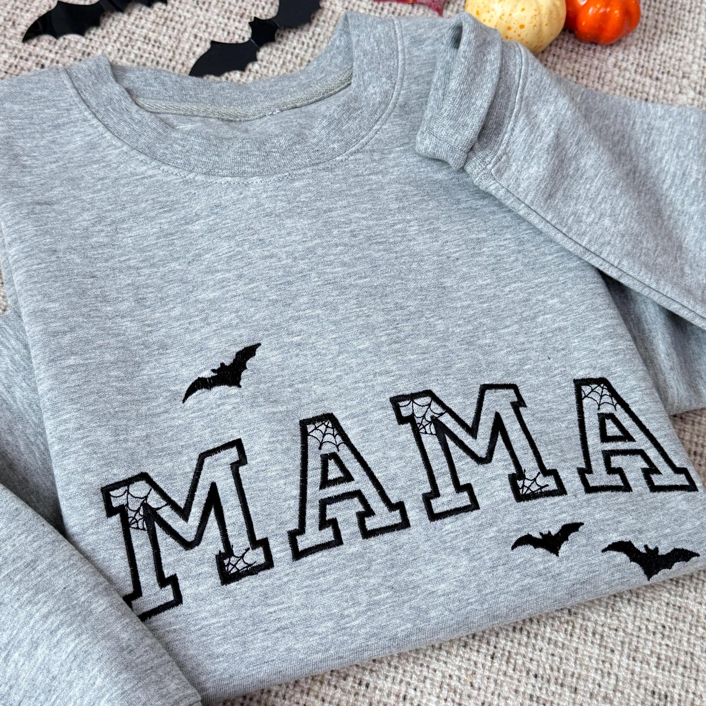 Custom Embroidered Halloween Bat Mom Outfit Mama Sweatshirt | Halloween Gift