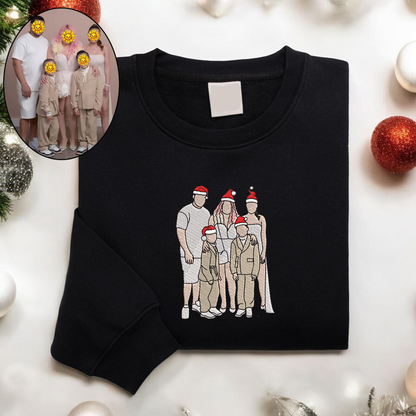 Custom Embroidered Christmas Personalized Portrait Sweatshirt From Photo Crewneck Family Christmas Sweater