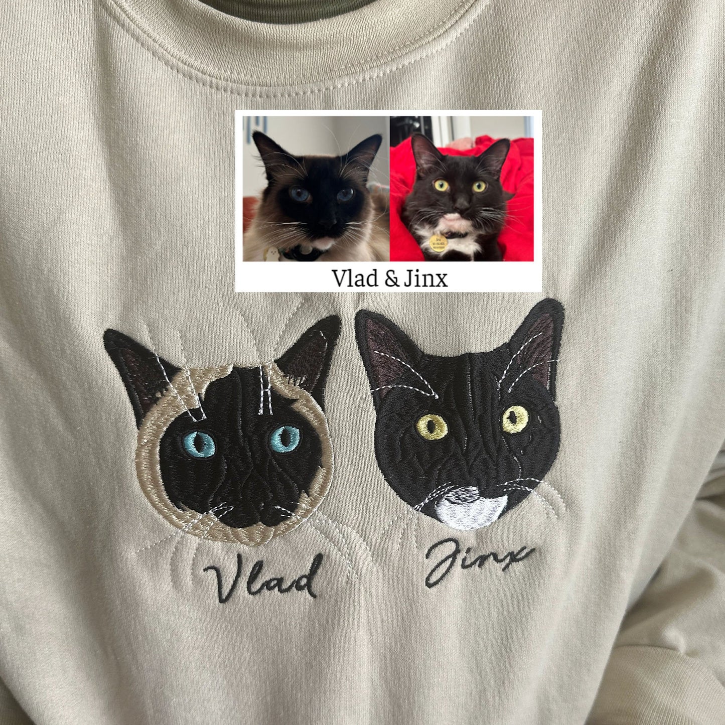 Custom Embroidered Pet Sweatshirt | Dog Cat Face or Name Embroidery for Pet Lovers Sweatshirt