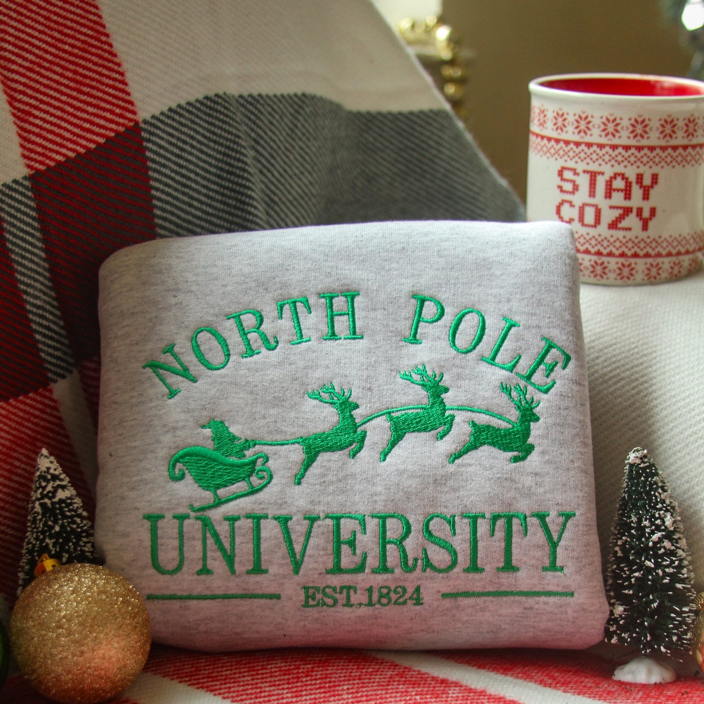 North Pole University Embroidered Sweatshirt | Embroidered  Christmas Sweatshirt