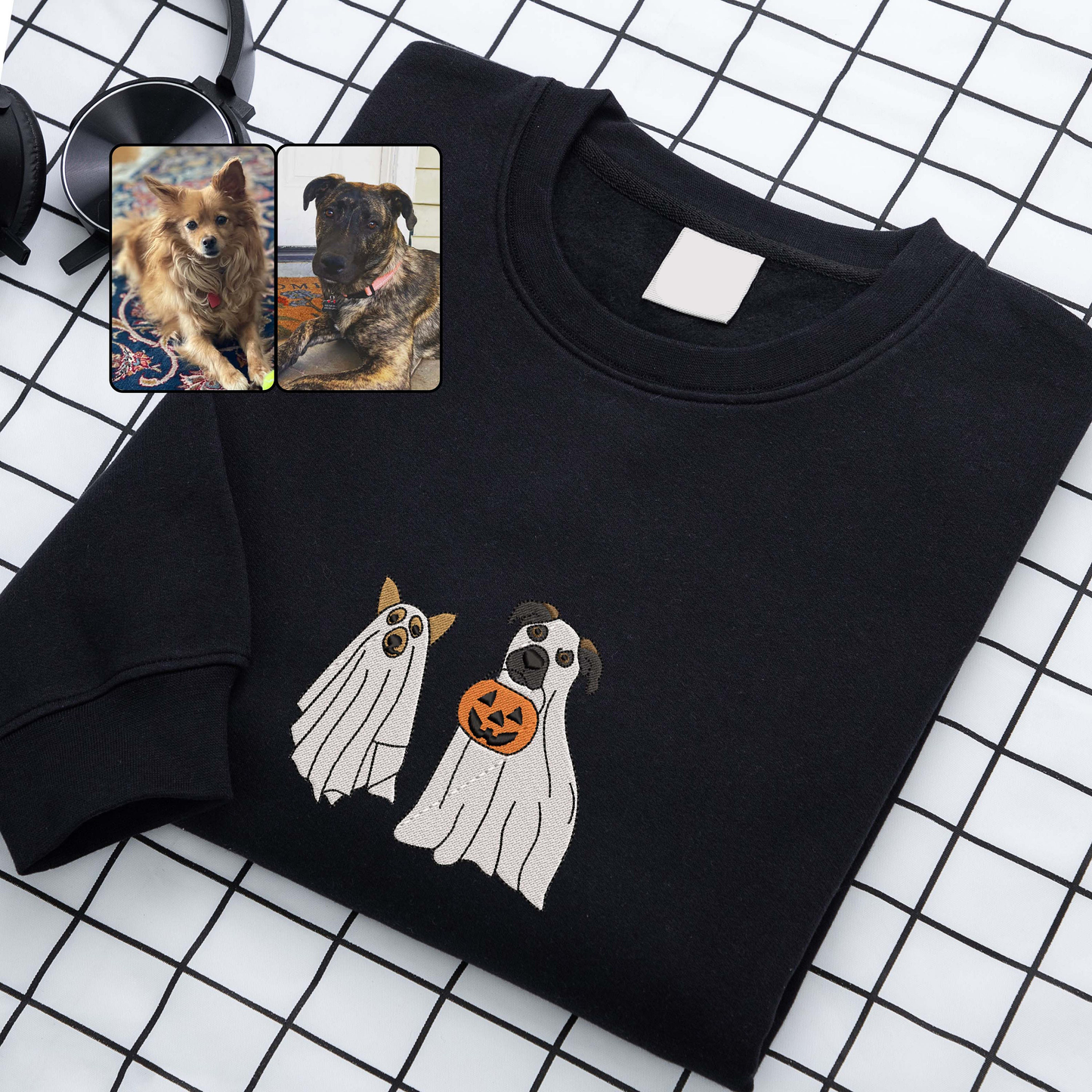 Custom Embroidered Halloween Ghost Dog Sweatshirt | Halloween Gift