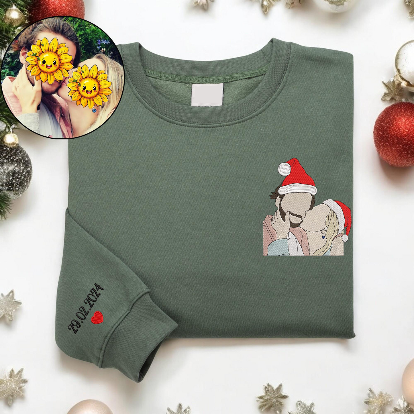 Custom Embroidered Christmas Personalized Portrait Sweatshirt From Photo Crewneck Family Christmas Sweater