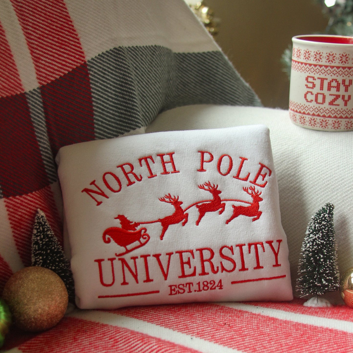North Pole University Embroidered Sweatshirt | Embroidered  Christmas Sweatshirt