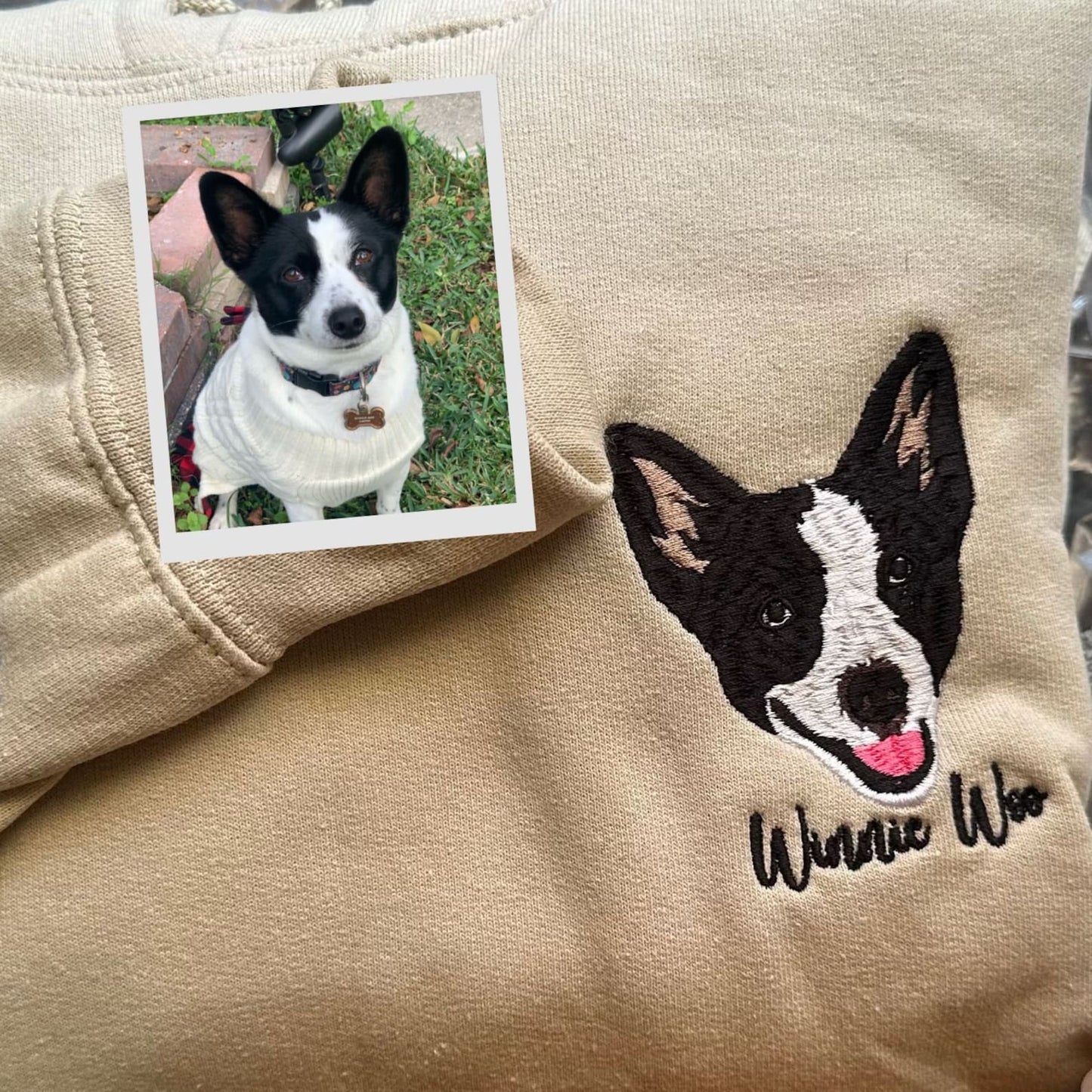Custom Embroidered Pet Sweatshirt | Dog Cat Face or Name Embroidery for Pet Lovers Sweatshirt