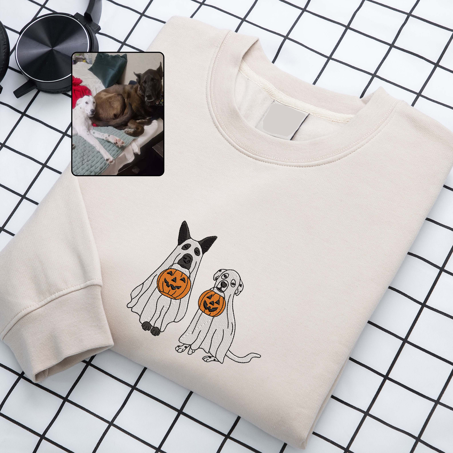 Custom Embroidered Halloween Ghost Dog Sweatshirt | Halloween Gift