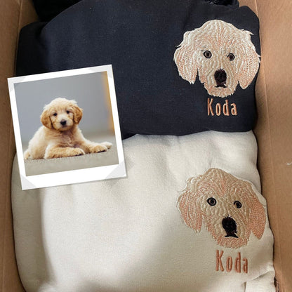 Custom Embroidered Pet Sweatshirt | Dog Cat Face or Name Embroidery for Pet Lovers Sweatshirt