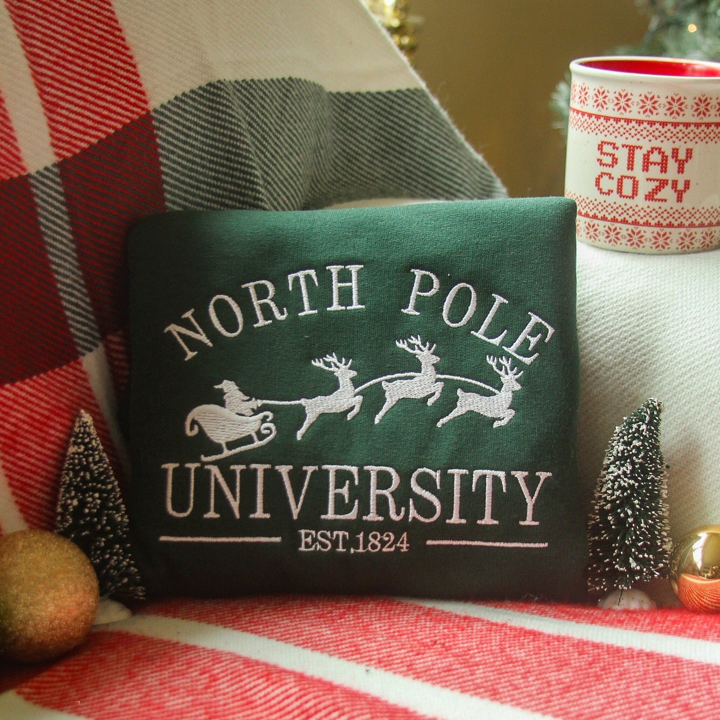North Pole University Embroidered Sweatshirt | Embroidered  Christmas Sweatshirt