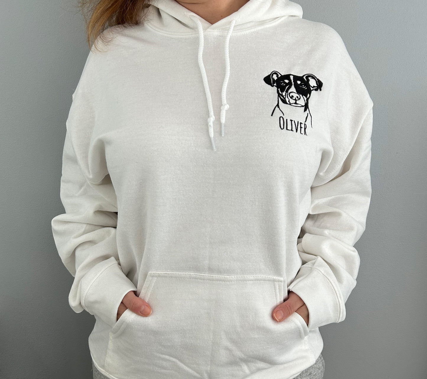 Custom Embroidered Pet Portrait Hoodie With Photo And Name | Gift For Pet Lover