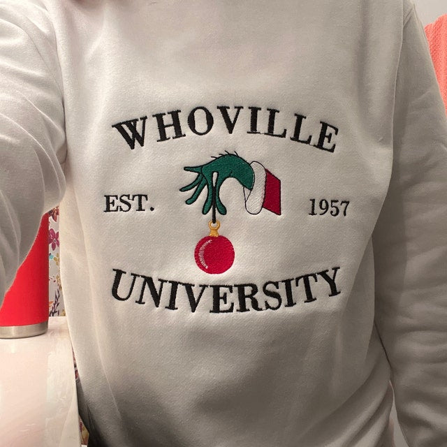 Christmas Whoville University Embroidered Sweatshirt | Christmas Embroidery Sweatshirt