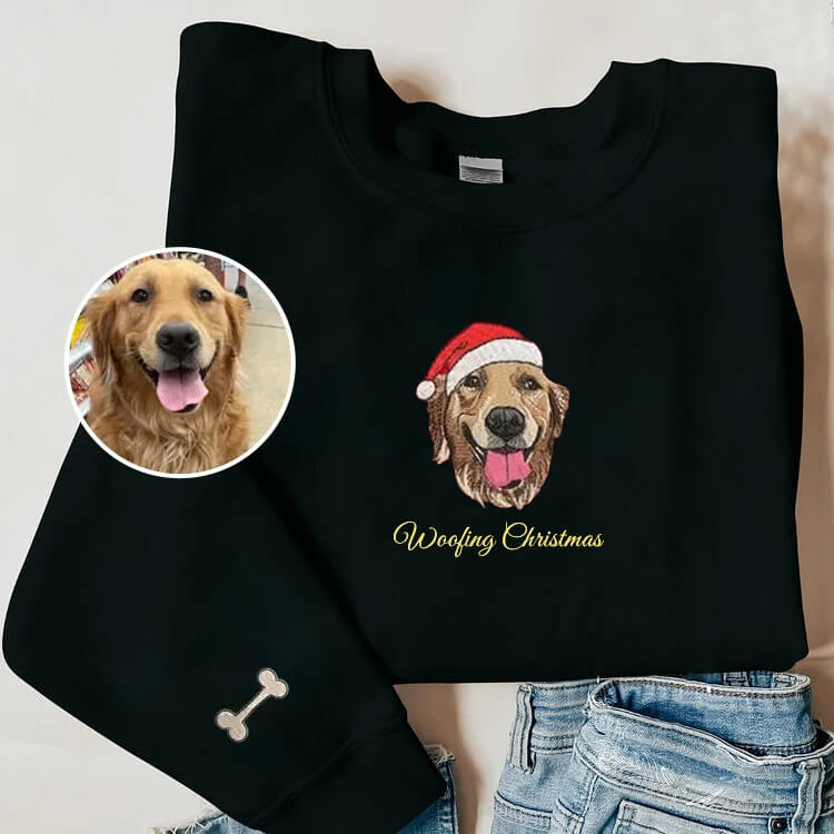 Custom Christmas Hoodie Embroidered Sweatshirt With Pet Portrait | Gifts for Pet Lovers