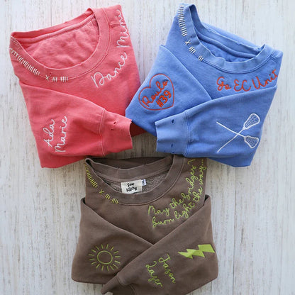 VINTAGE CUSTOM CREW-Custom Embroidered Hand Distressed Crew Neck Sweatshirt