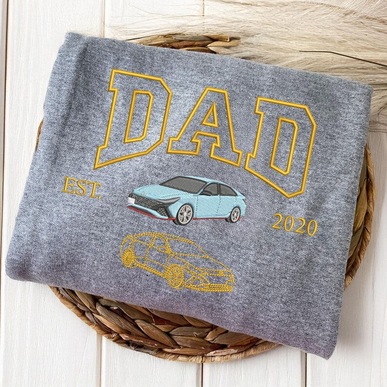 Custom Embroidered Car Sweatshirt For Dad - Personalized Shirt for Car Lover - Family Gift