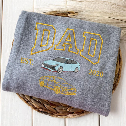 Custom Embroidered Car Sweatshirt For Dad - Personalized Shirt for Car Lover - Family Gift