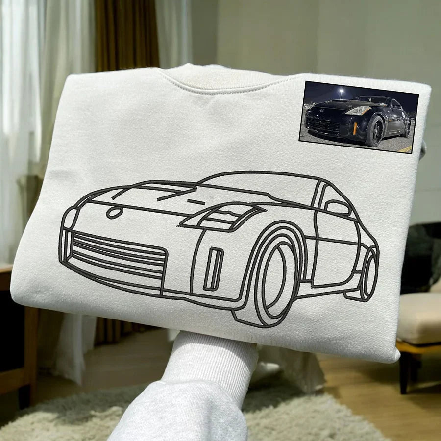 Customized Outline Portrait Car Embroidered Sweatshirt