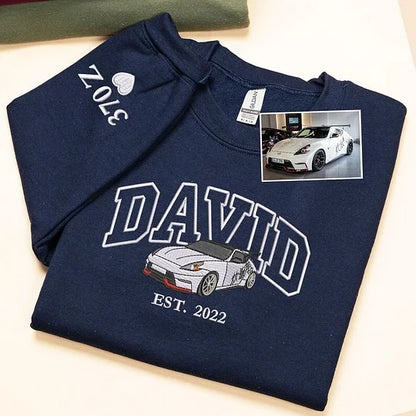 Custom Embroidered Car Sweatshirt For Dad - Personalized Shirt for Car Lover - Family Gift
