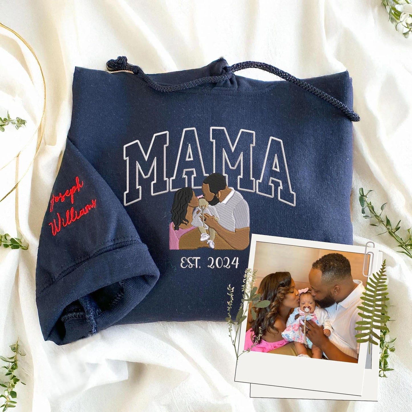 Mum Sweatshirt with Photo, Custom Embroidered Varsity Shirt with Portrait from Photo, Family Portrait
