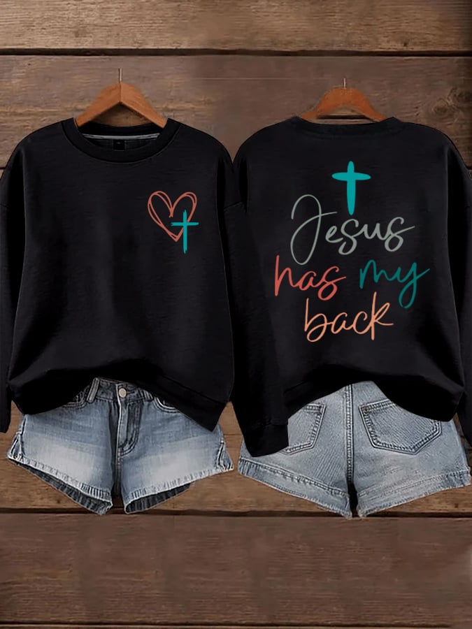 Women's Jesus Has My Back Print  Sweatshirts