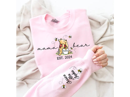 Custom Mama Bear Sweatshirt,Mama Est with Kids Name on Sleeve Sweatshirt, Personalized Mom Sweatshirt, Nana, Grandma, Gigi,Mothers Day Shirt