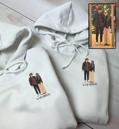 Personalized Hoodie Custom Embroidered Couple Color Photo and Messages Exquisite Gift for Lover