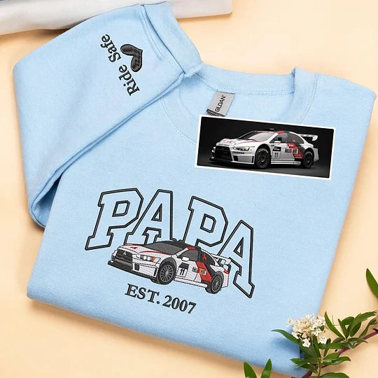 Custom Embroidered Car Sweatshirt For Dad - Personalized Shirt for Car Lover - Family Gift