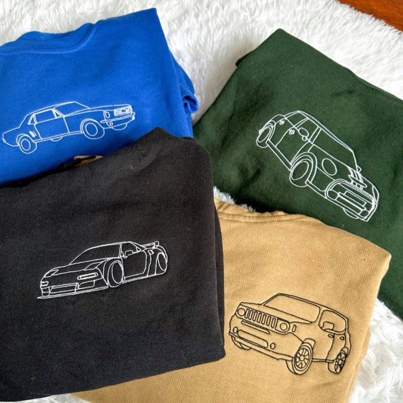 Customized Outline Portrait Car Embroidered Sweatshirt