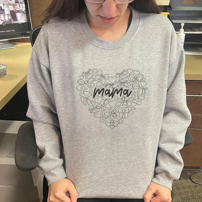 Custom Embroidered Mama Heart Valentines Sweatshirt For Wife | Mama Hoodie | Cute Love Shirt | Mom Gift