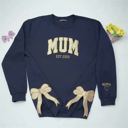 Customized Glitter Bow Embroidered Sweatshirt- Gift For Mom
