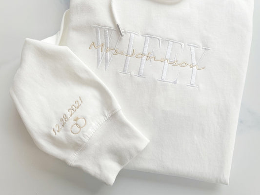 Personalized Embroidered Wifey Hubby Sweatshirt