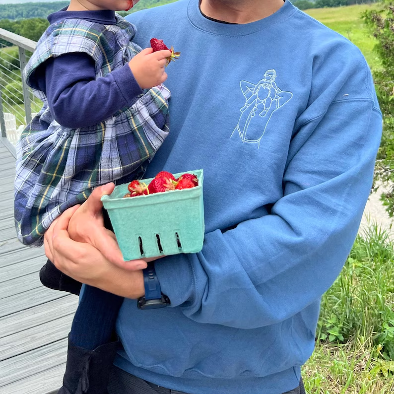Custom Dad Photo Outline Embroidered Sweatshirt - Personalized Dad and Me Photo Portrait Sweatshirt - Gift for Dad