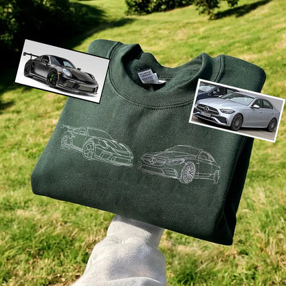 Custom Car Embroidered Sweatshirt – Personalize with Your Multiple Favorite Rides🚗