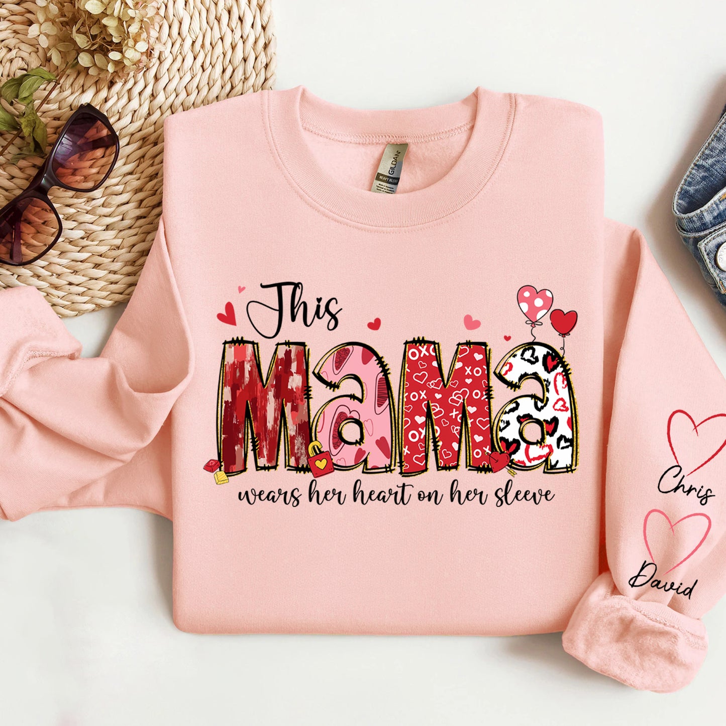 Personalized Heart on Her Sleeve MUM Sweatshirt