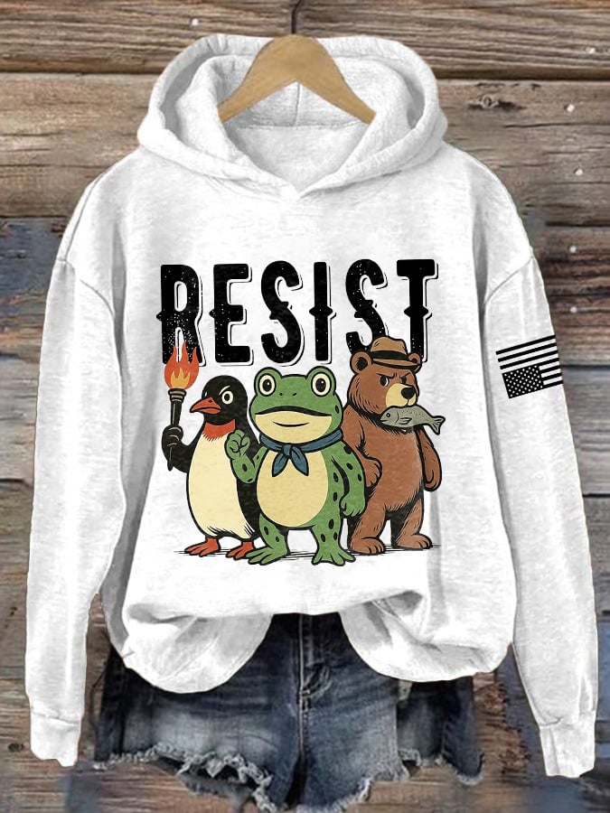 🔥Buy 3 Get 15% Off🔥Retro Bear Frog Penguin Portland Frog Resist Print Hoodie
