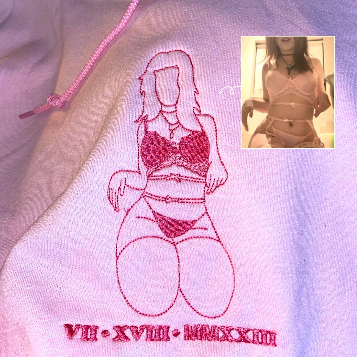 Custom Outline Embroidered Portrait from Photo-Matching Couple Hoodie