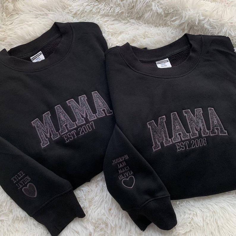 Custom Applique Glitter Embroidery Mom Sweatshirt - Mother's Day Gift