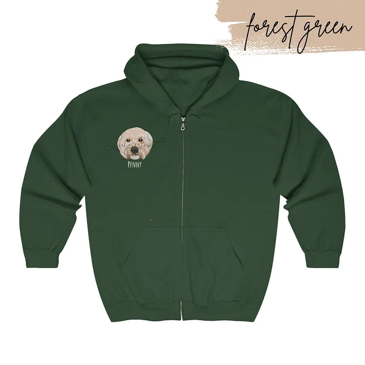Custom Embroidered Pet Portrait Hoodie Zip Up Hoodie