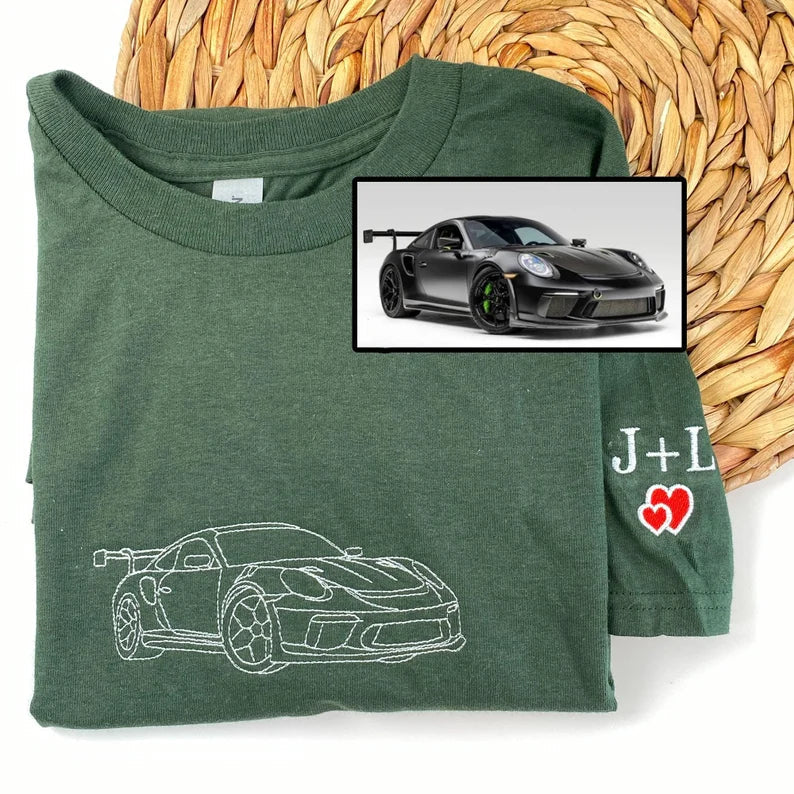 Customized Outline Portrait Car Embroidered Sweatshirt