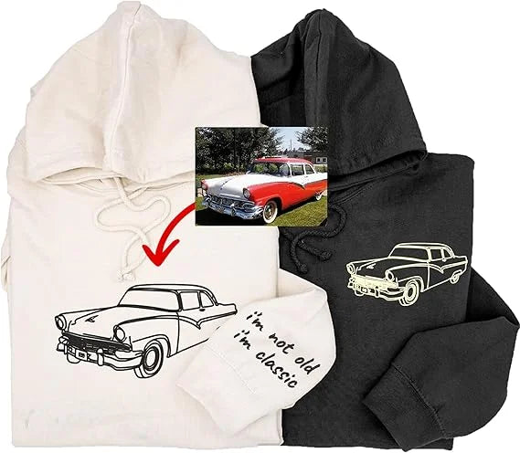 Customized Outline Portrait Car Embroidered Sweatshirt