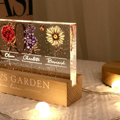 Grandma's Garden Of Grandkids Birth Month Flowers Personalized LED Night Light, Heartfelt Gift For Grandma, Mum