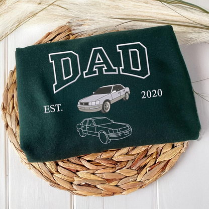 Custom Embroidered Dad Car Crewneck Using Car Photo, Custom Car Embroidered Hoodie, Personalized Gift For Him, Father's Day Gift