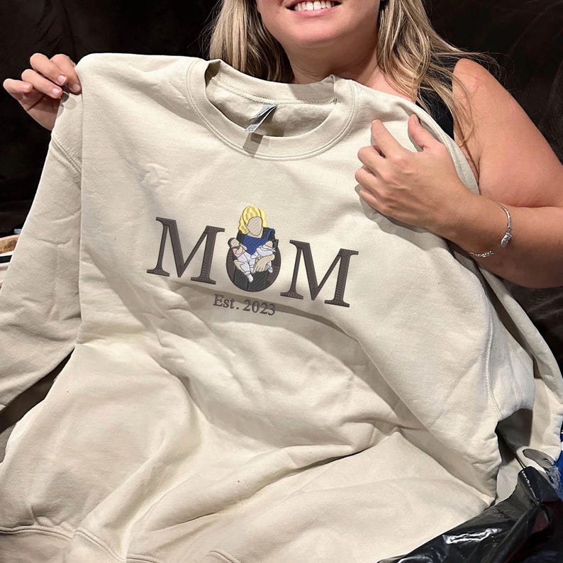 Custom Mama Embroidered Sweatshirt, Personalized Mom Portrait from Photo Sweater