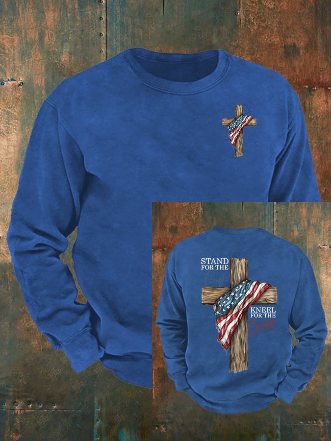 Men's Stand For The Flag Kneel For The Cross Printed Casual  Sweatshirt