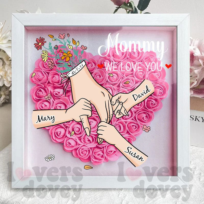 Family Love Blooms Forever – Personalised Mom & Grandma Flower Shadow Box with Names
