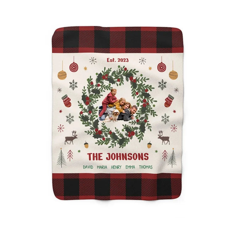 Personalized Holiday Blanket for Family, Custom Christmas Blanket with Family Name and Photo