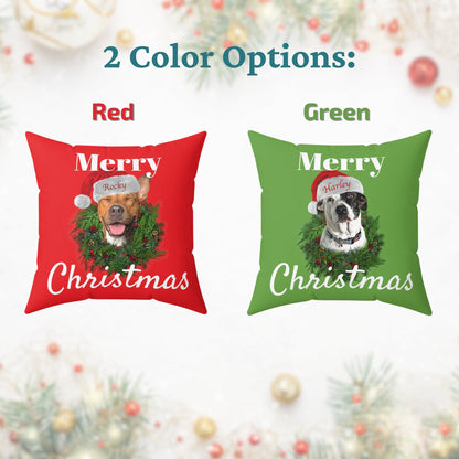 Custom Personalized Dog Portrait Christmas Pillow, Pet Lover Gift